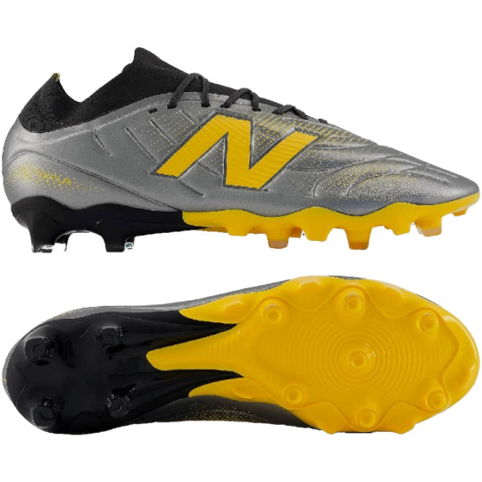 New Balance Tekela Team Low Laced V5 Gras Voetbalschoenen (FG) Grijs Zwart Geel