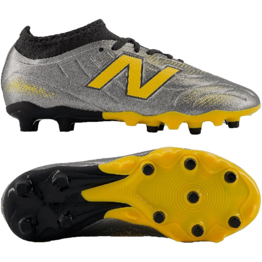New Balance Tekela Team Low Laced Gras Voetbalschoenen (FG) Kids Grijs Zwart Geel