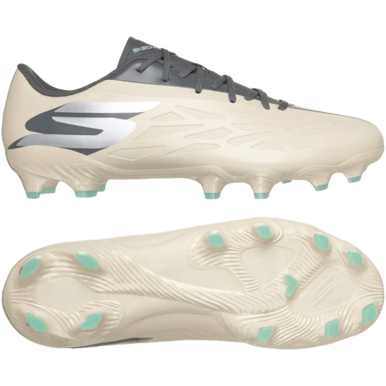 Skechers Razor 2 Academy Gras Voetbalschoenen (FG) Beige Donkergrijs Turquoise