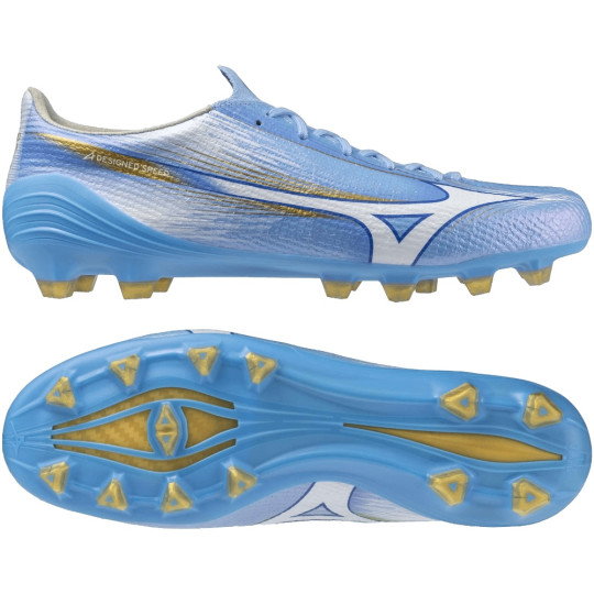 Mizuno Alpha III Elite Gazon Naturel Chaussures de Foot (FG) Bleu Blanc Doré