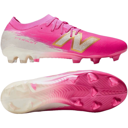 New Balance Furon V8 Elite Gazon Naturel Chaussures de Foot (FG) Rose Vif Blanc Doré