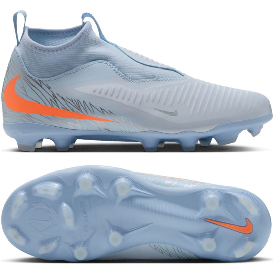 Nike Phantom 6 High Academy Gras / Kunstgras Voetbalschoenen (MG) Kids Lichtblauw Oranje Zilvergrijs