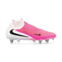 Nike Phantom 6 High Elite Crampons Vissés Chaussures de Foot (SG) Blanc Rose Vif Noir