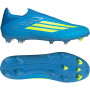 adidas F50 League Sans Lacets Gazon Naturel Artificiel Chaussures de Foot (MG) Bleu Néon Jaune