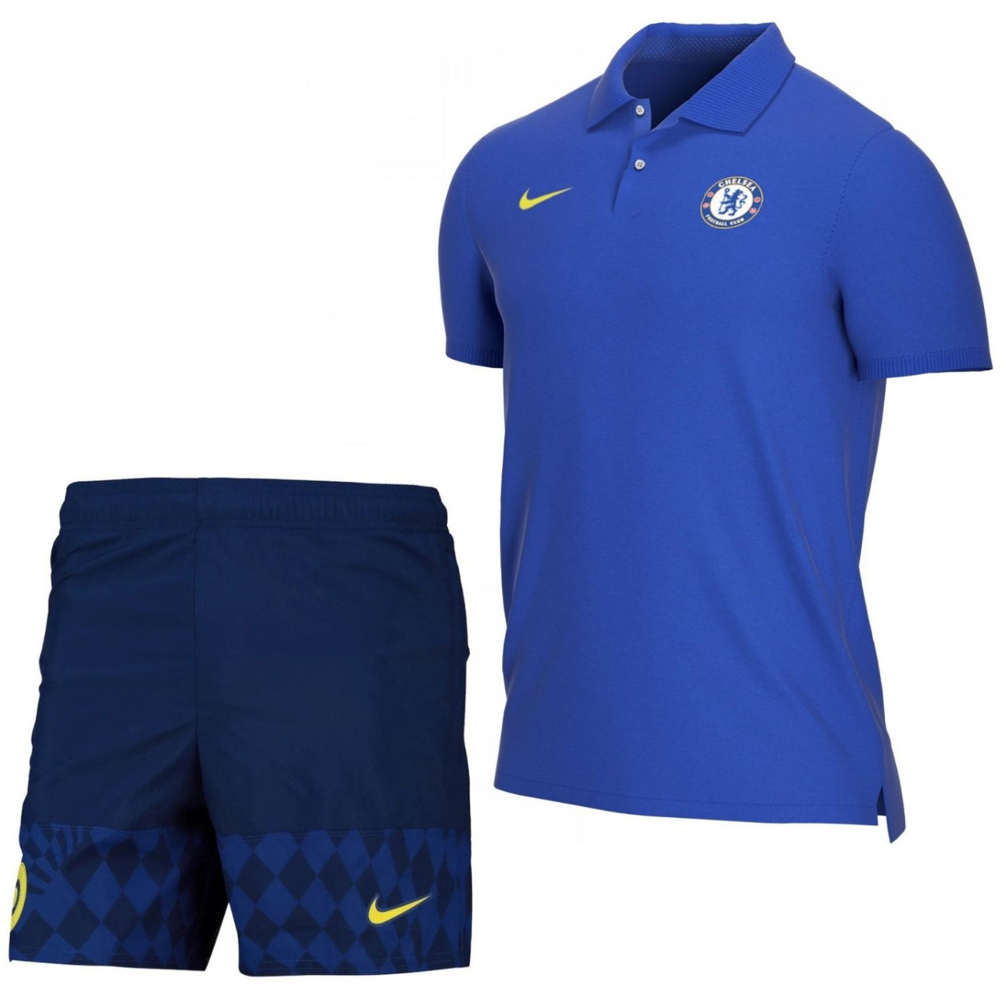 Nike Chelsea Polo Trainingsset Slim 2021-2022 Blauw Geel