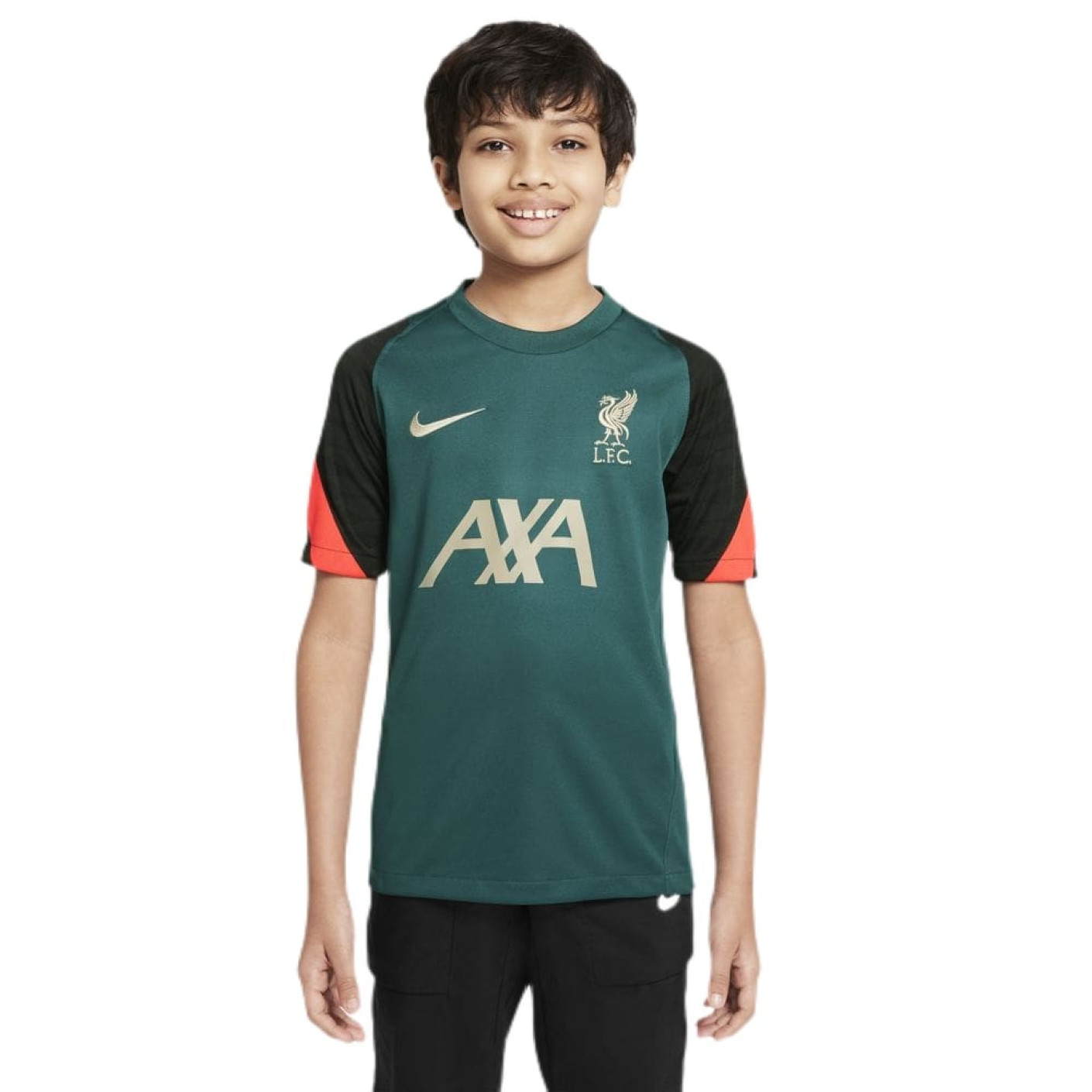Nike Liverpool Strike Trainingsshirt 2021-2022 Kids Donkergroen Zwart Rood