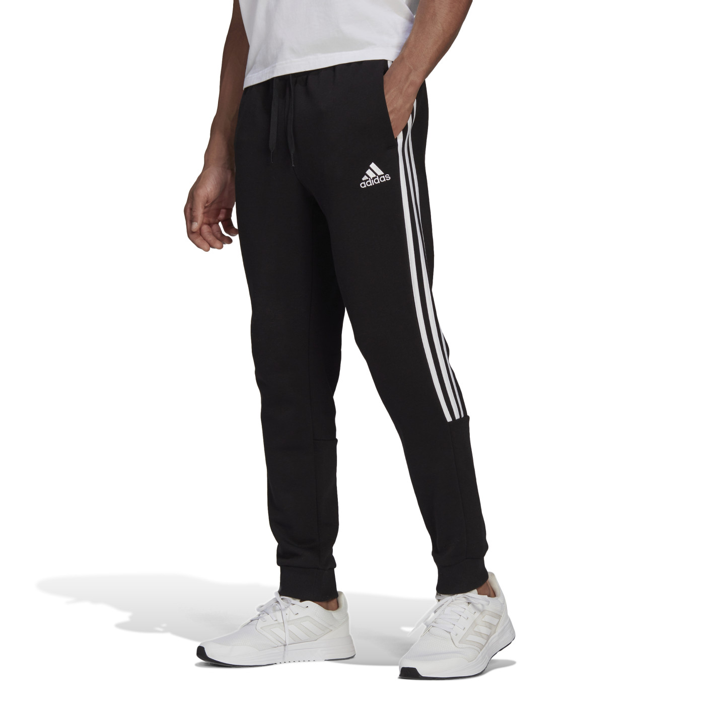 adidas Essentials Fleece Joggingbroek Cuff 3-Stripes Zwart Wit
