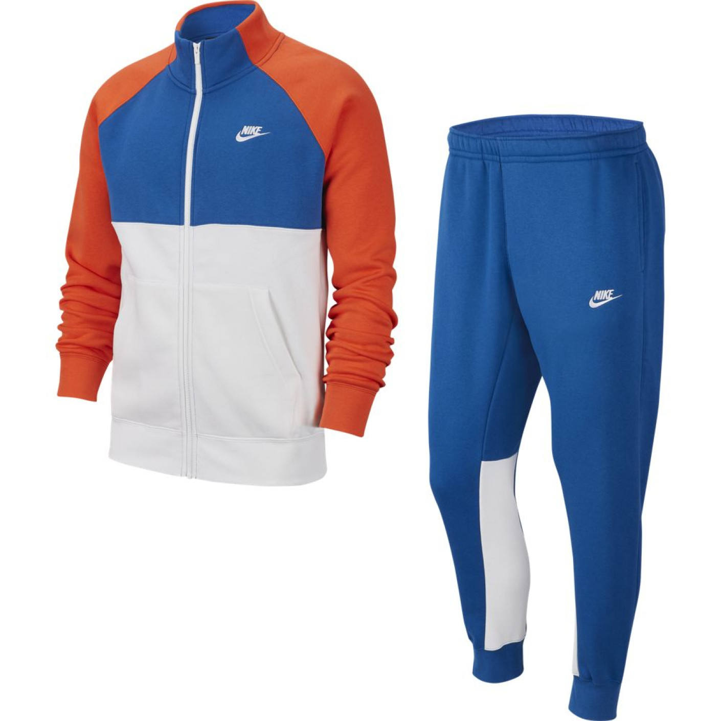 Nike NSW CE Trainingspak Fleece Blauw Wit Oranje
