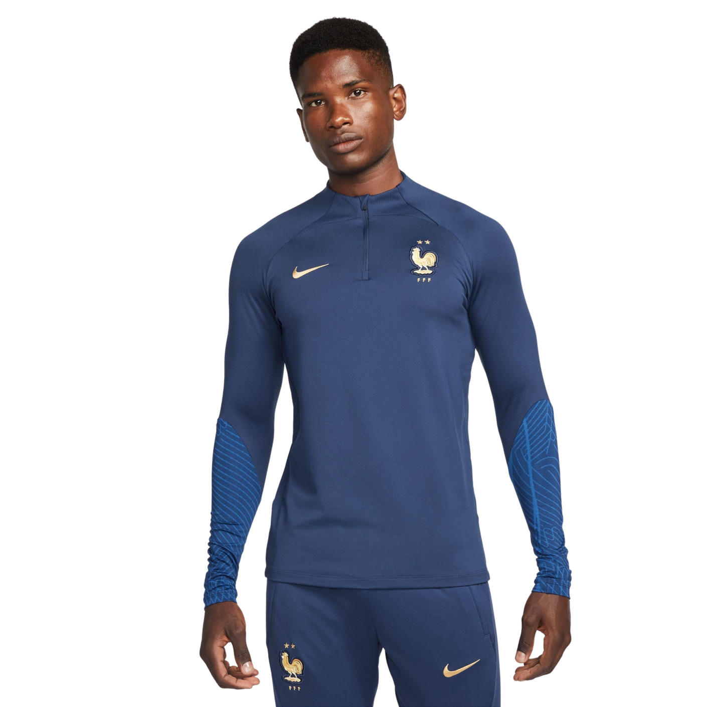Nike Frankrijk Strike Trainingstrui 2022-2024 Donkerblauw Goud
