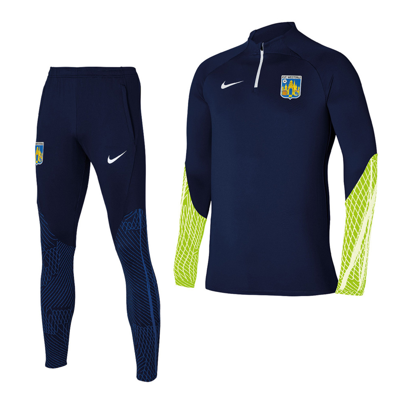 Nike KVC Westerlo Trainingspak 1/4-Zip 2023-2024 Donkerblauw Neongeel