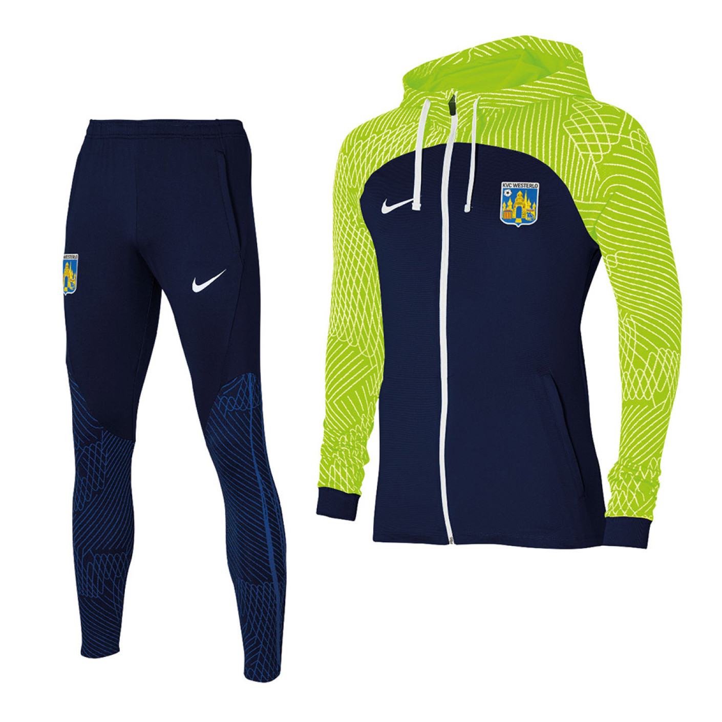 Nike KVC Westerlo Trainingspak Full-Zip 2023-2024 Donkerblauw Neongeel