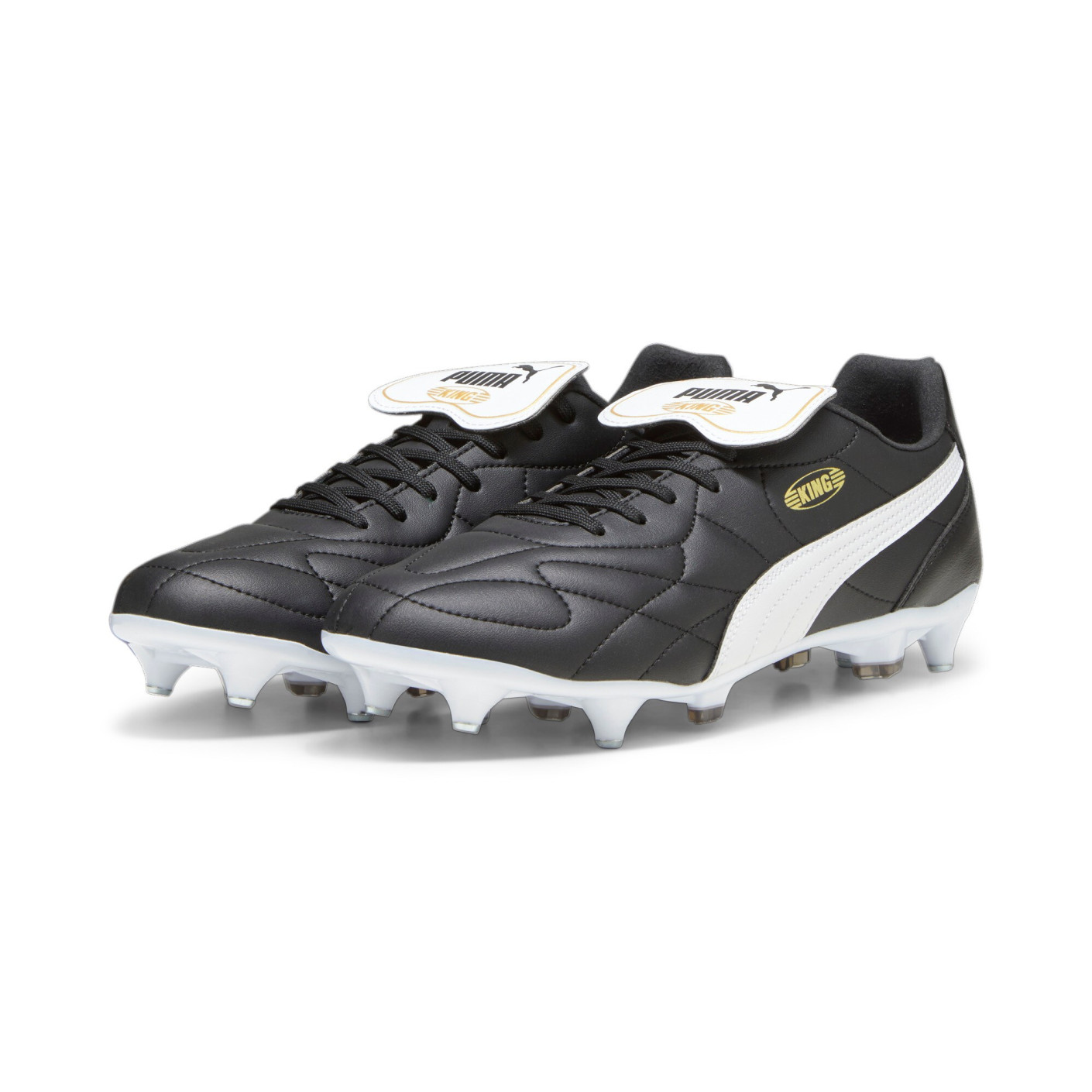 PUMA King Top Iron Nop Football Shoes (SG) Black White Gold