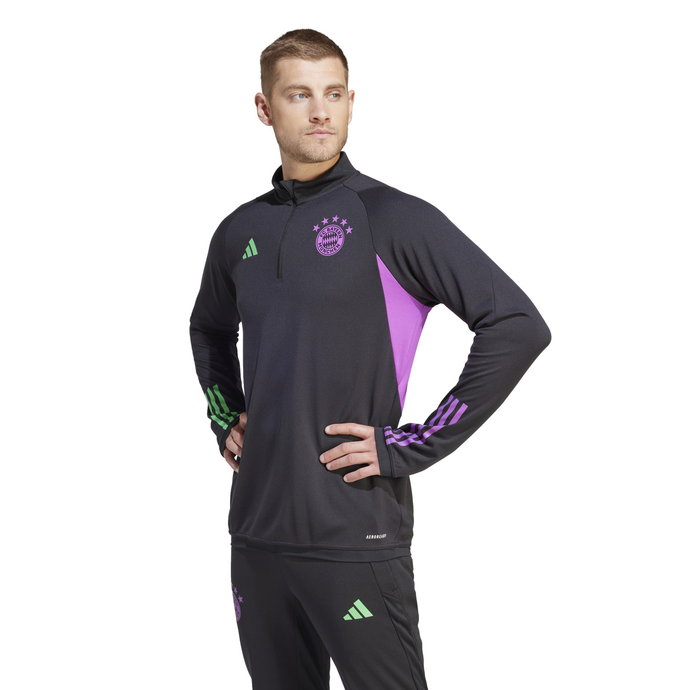 adidas Bayern München Trainingspak 1/4-Zip 2023-2024 Zwart Groen
