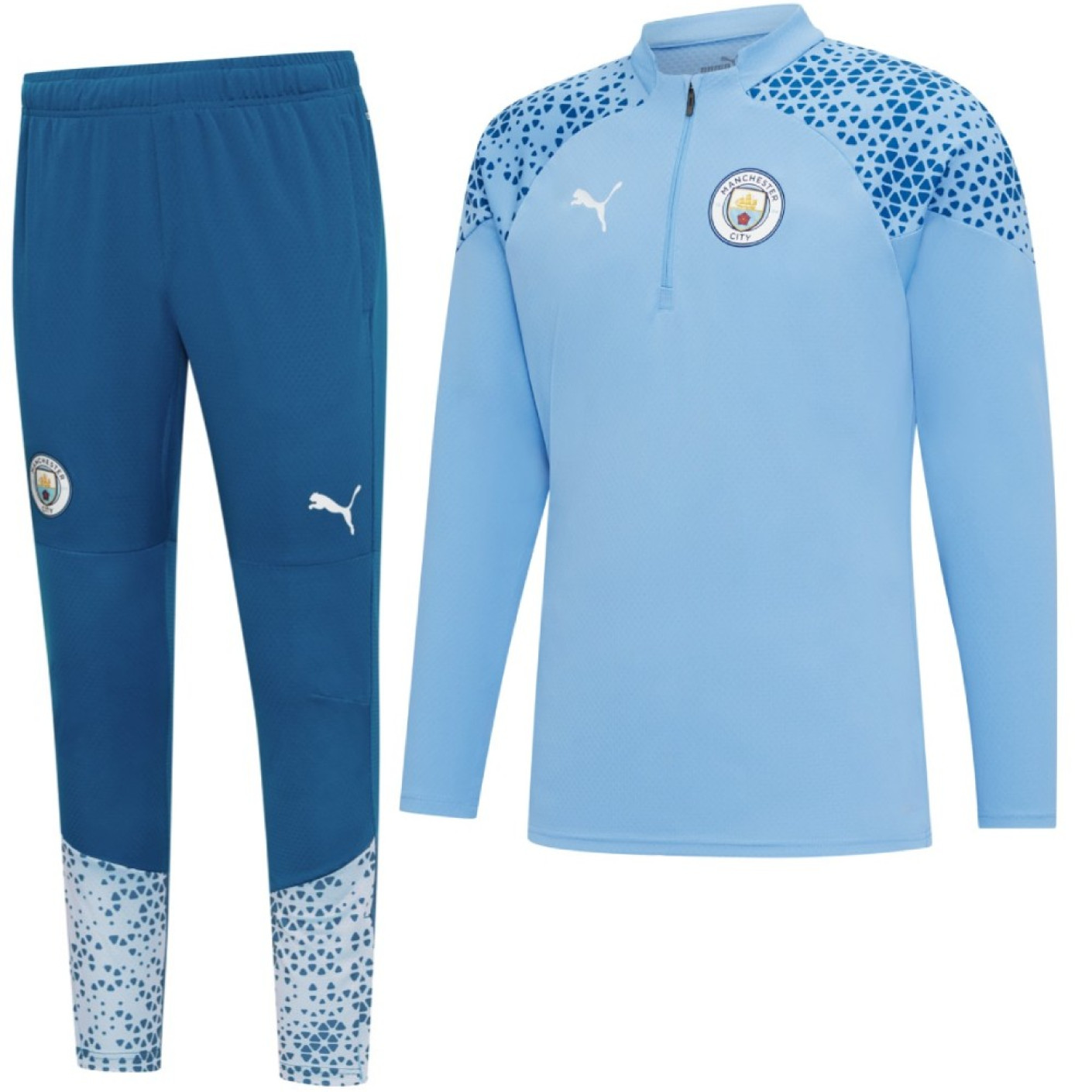 Vrijgevig Informeer pellet PUMA Manchester City Trainingspak 1/4-Zip 2023-2024 Kids Lichtblauw Blauw  Wit
