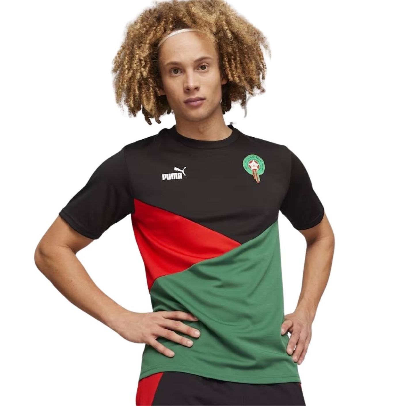 PUMA Marokko T-Shirt 2023-2024 Zwart Donkergroen Rood