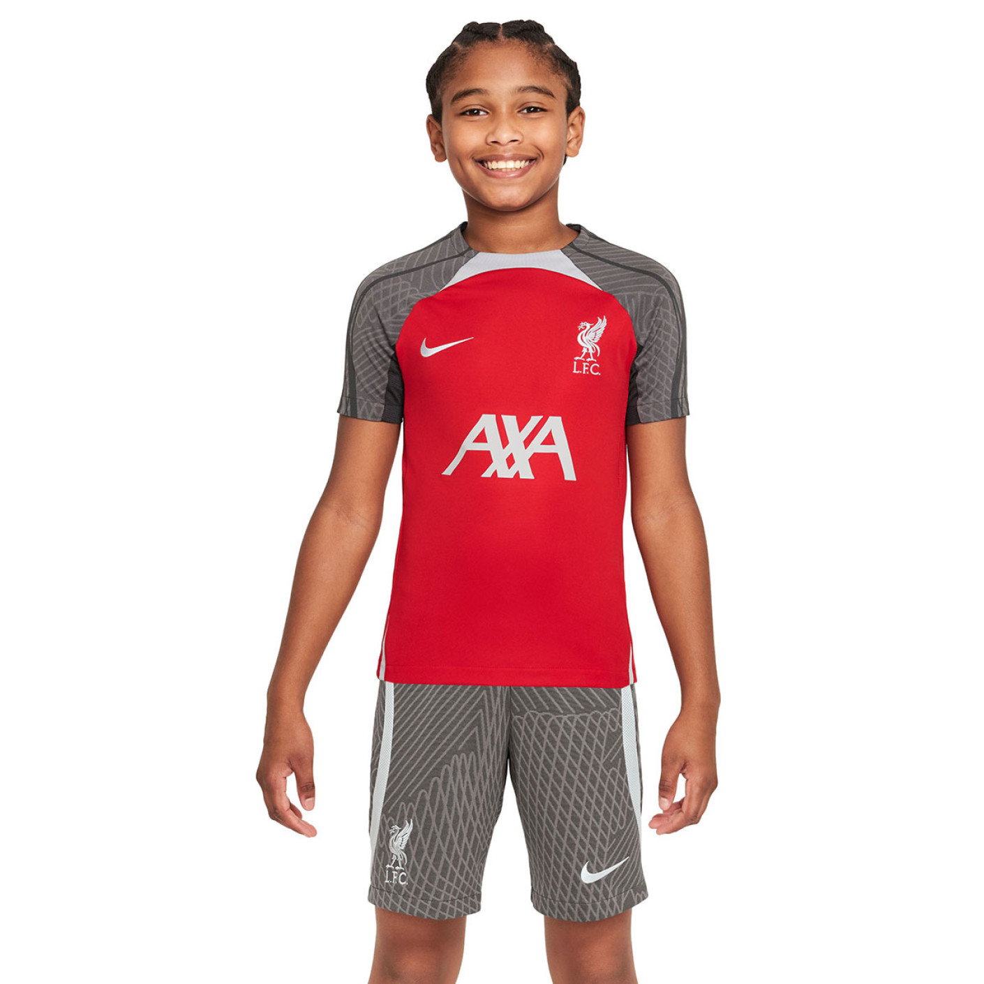 Nike Liverpool Strike Trainingsset 2023-2024 Kids Rood Donkergrijs Grijs