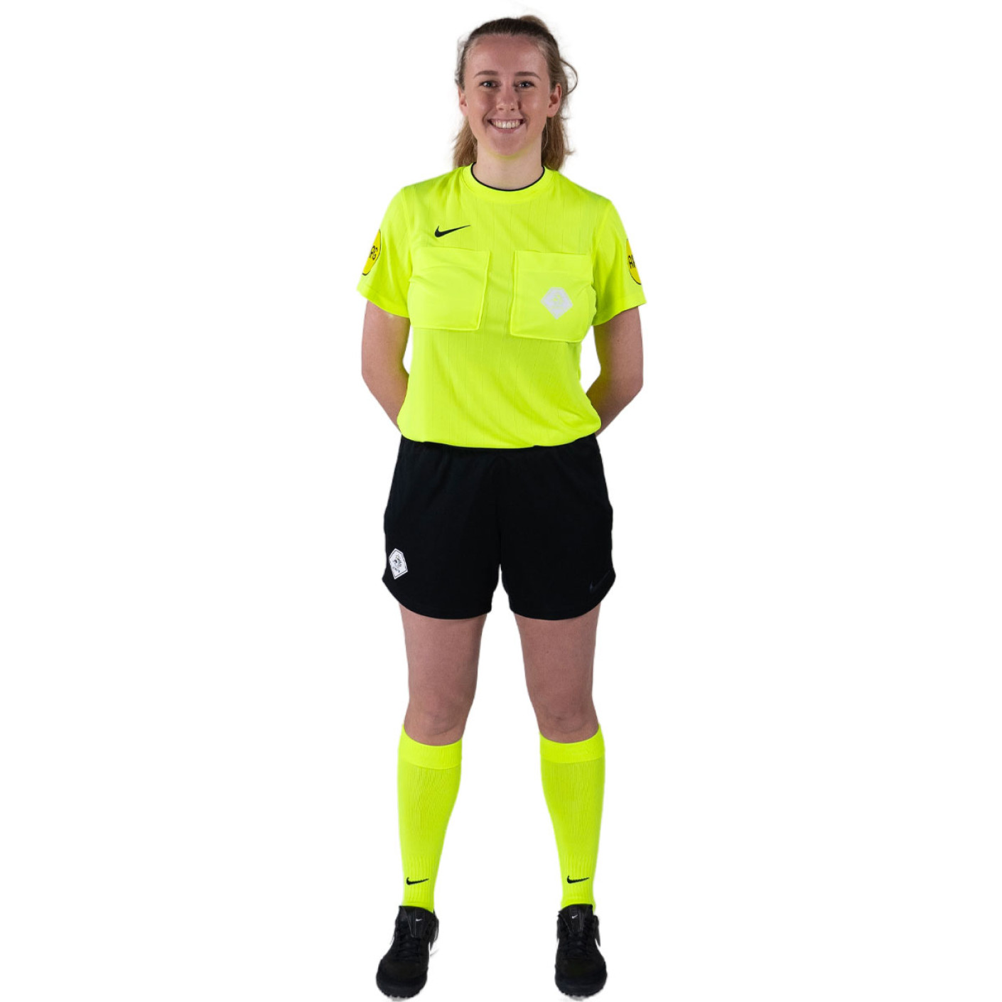 Nike KNVB Referee Kit 2024-2026 Women's Neon Yellow Black - Voetbalshop.nl