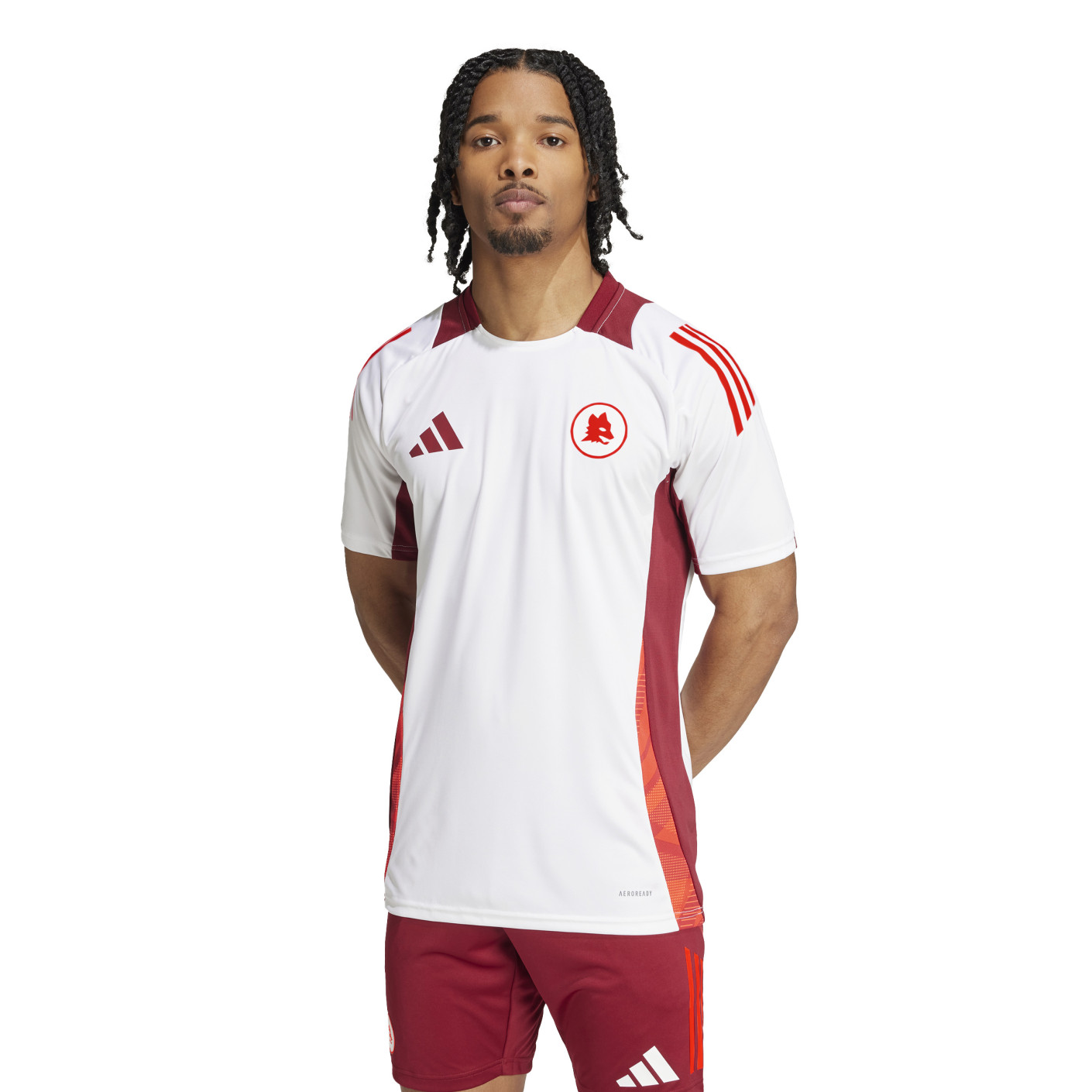 adidas AS Roma Trainingsshirt 2024-2025 Wit Bordeauxrood Oranje