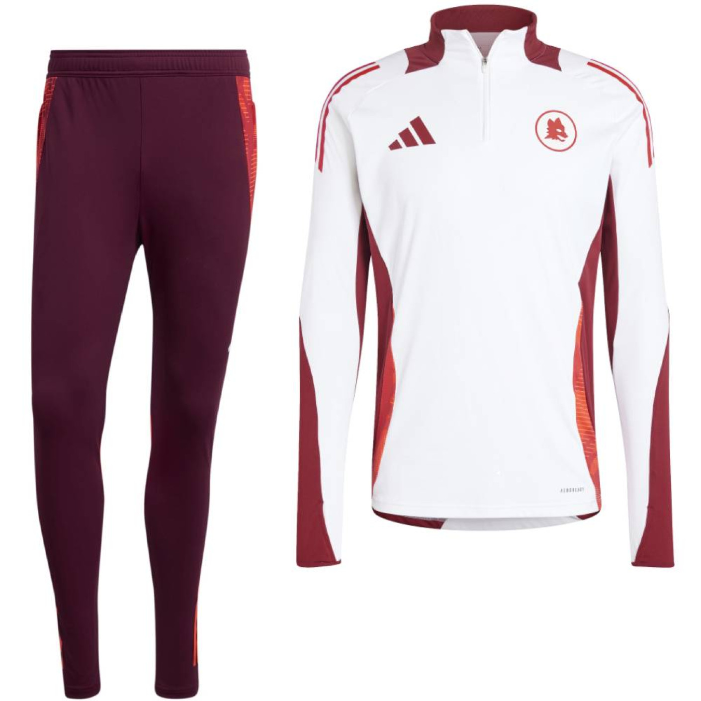 adidas AS Roma Trainingspak 1/4-Zip 2024-2025 Wit Bordeauxrood Oranje