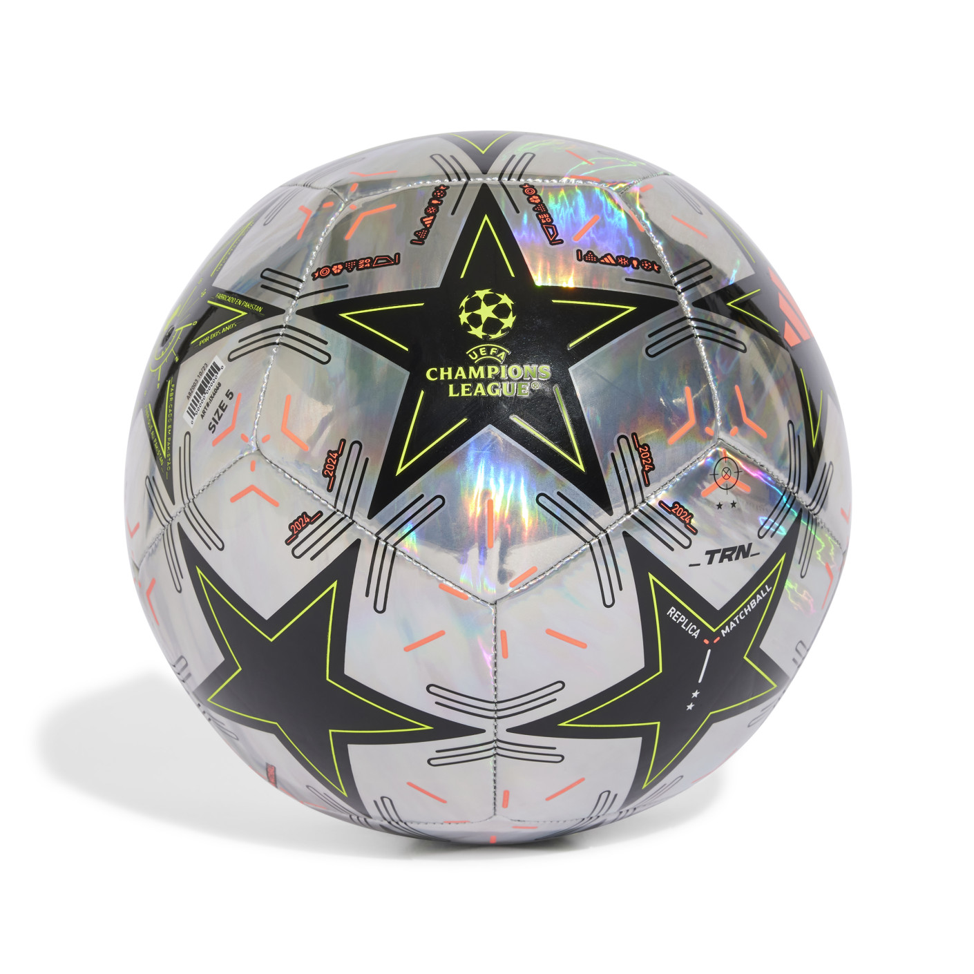 adidas UEFA Champions League Training Foil Voetbal Maat 5 2024-2025 Zilver Zwart Geel