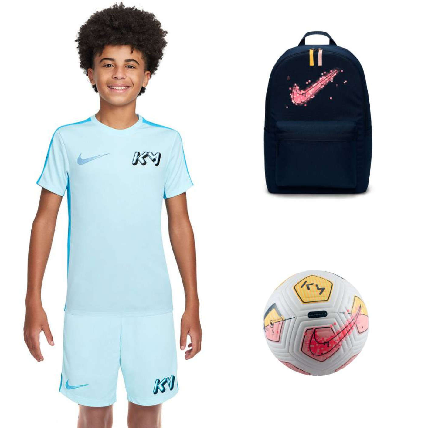 Nike Kylian Mbappé Pack Kids Training Set and Backpack and Ball Light Blue Black White