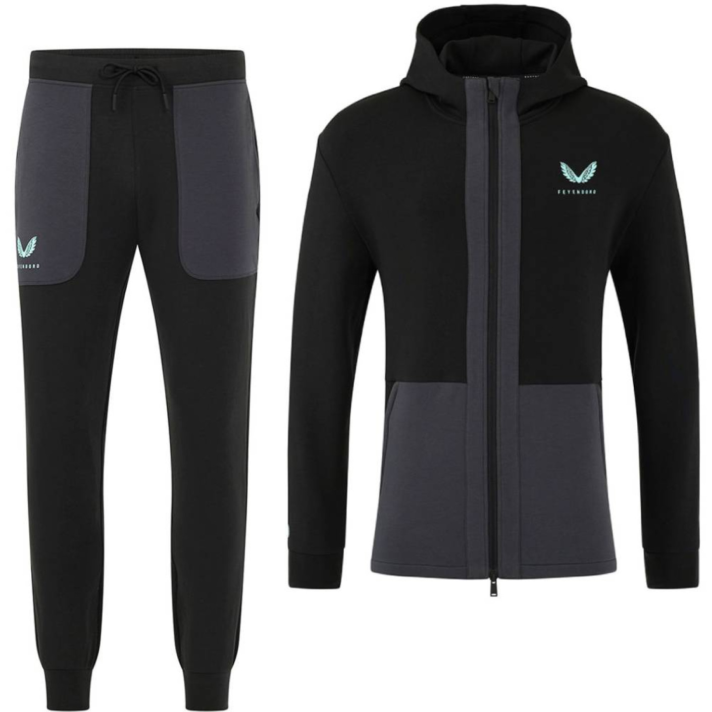 Castore Feyenoord Travel Trainingspak Full-Zip 2024-2025 Zwart Donkergrijs Lichtblauw