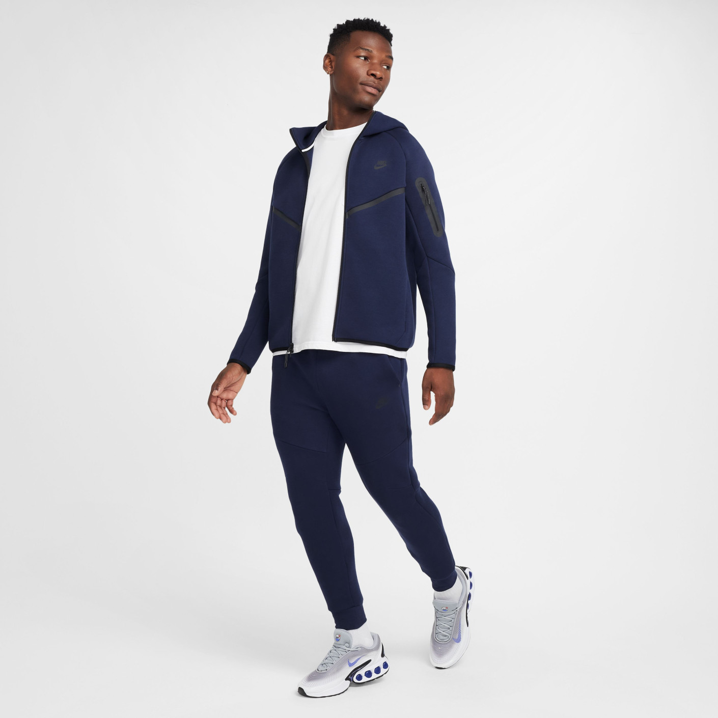 black and blue tech fleece joggers