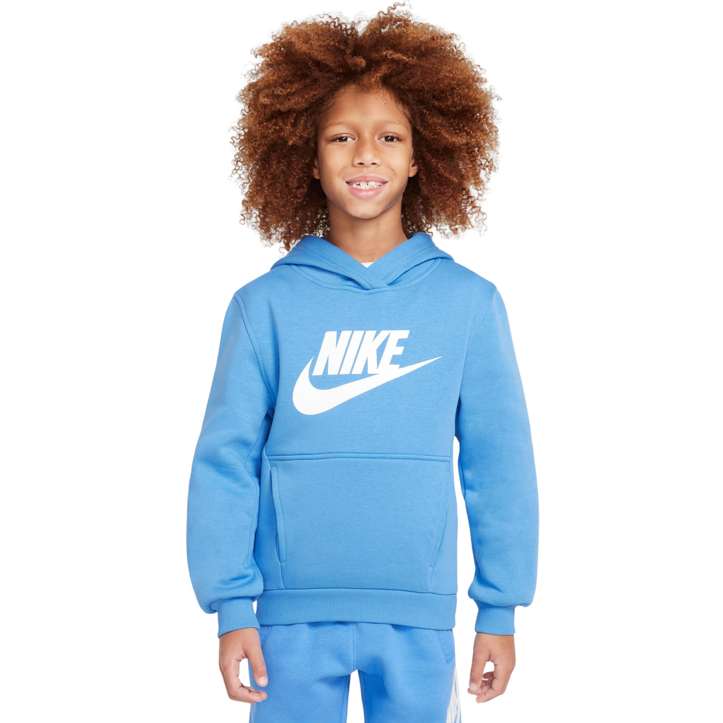 Nike Sportswear Club Big Logo Fleece Hoodie Kids Blue White