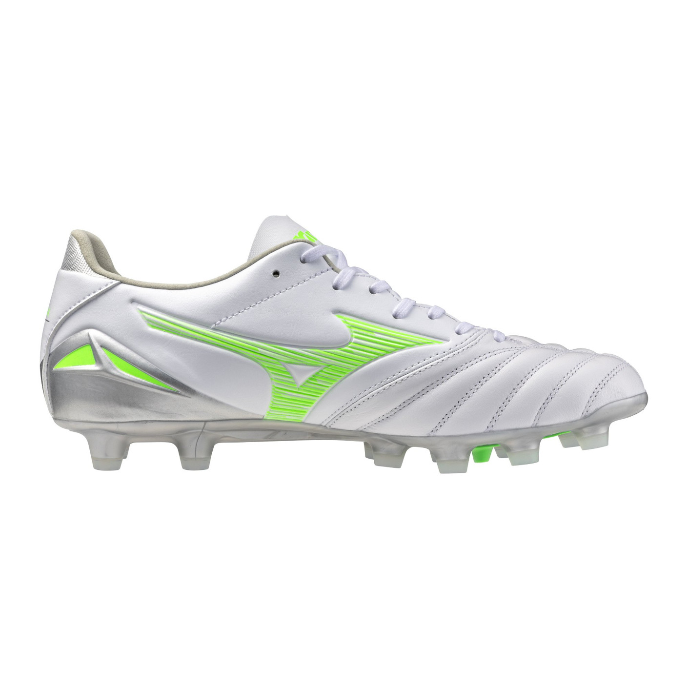 Mizuno Morelia Neo IV Pro Gras Football Shoes (FG) Silver Bright Green