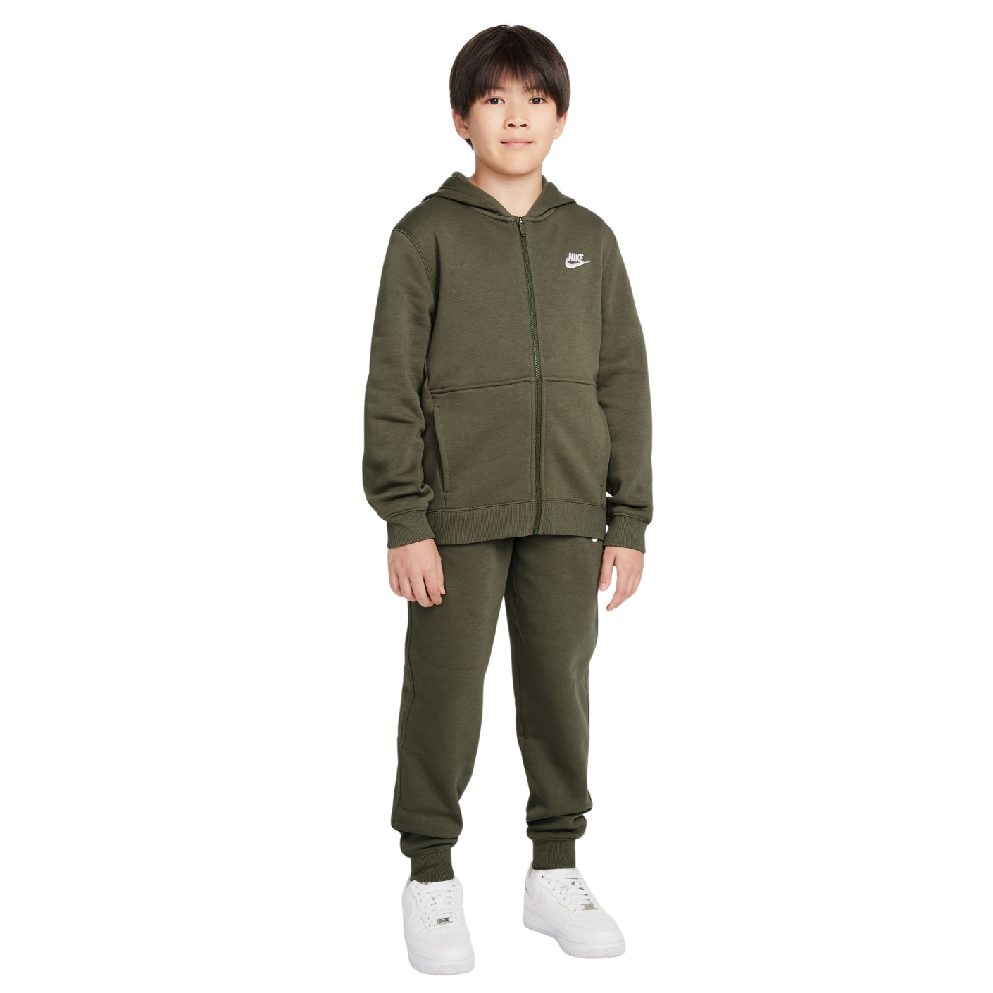 Nike Sportswear Club Fleece Trainingspak Full-Zip Hooded Kids Olijfgroen Wit