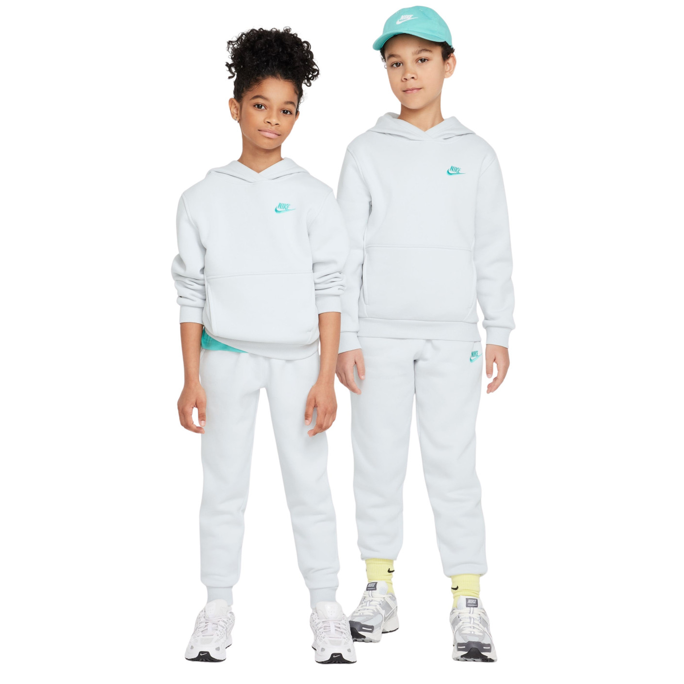 Nike Sportswear Club Fleece Crew Tracksuit Kids Grey Turquoise