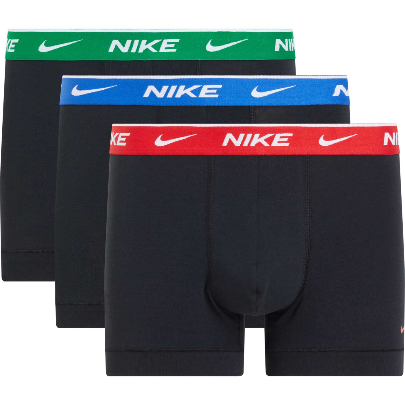 Nike Everyday Cotton Boxershort Trunk 3-Pack Zwart Rood Blauw Groen