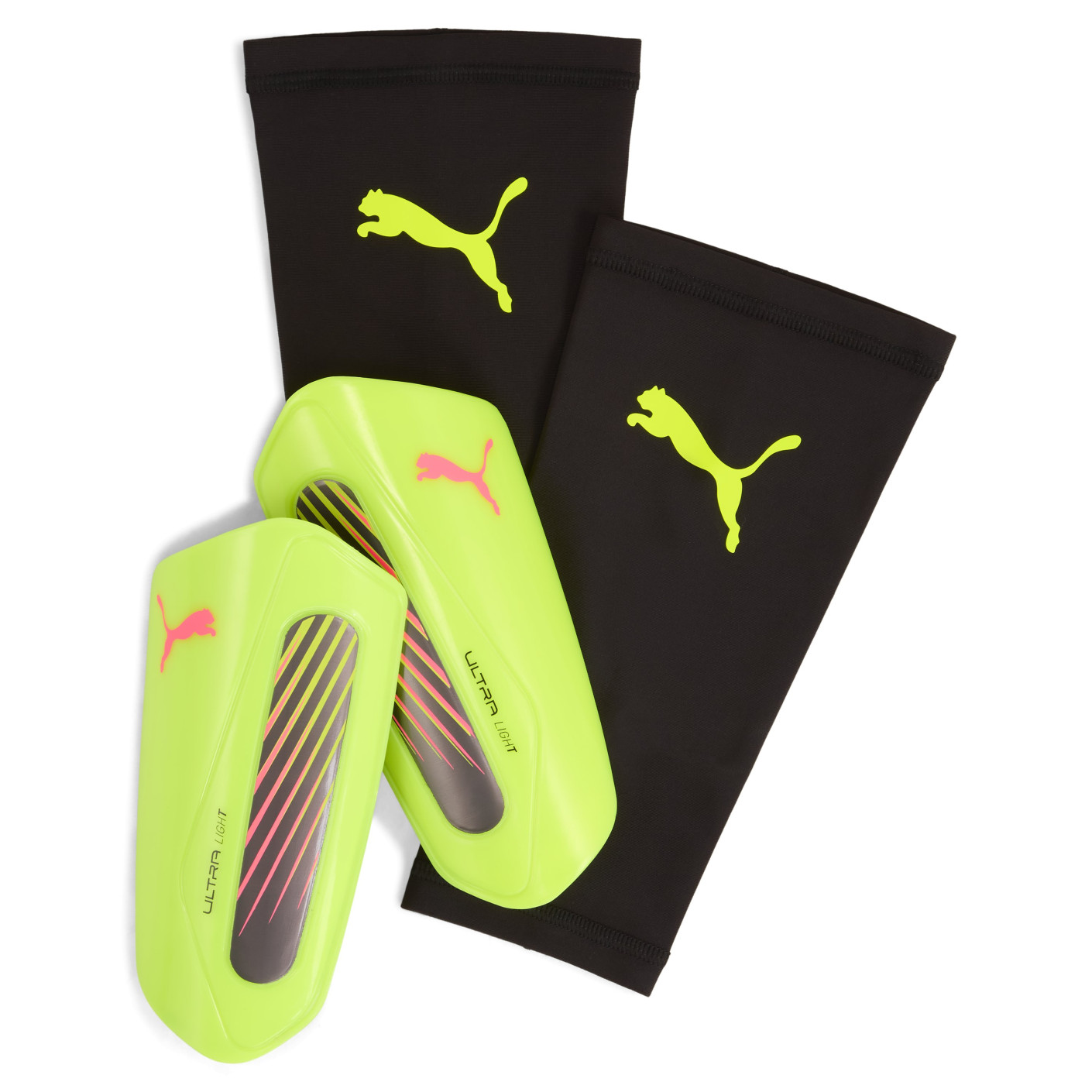 PUMA Ultra Light Sleeve Shin Guards Yellow Black Pink