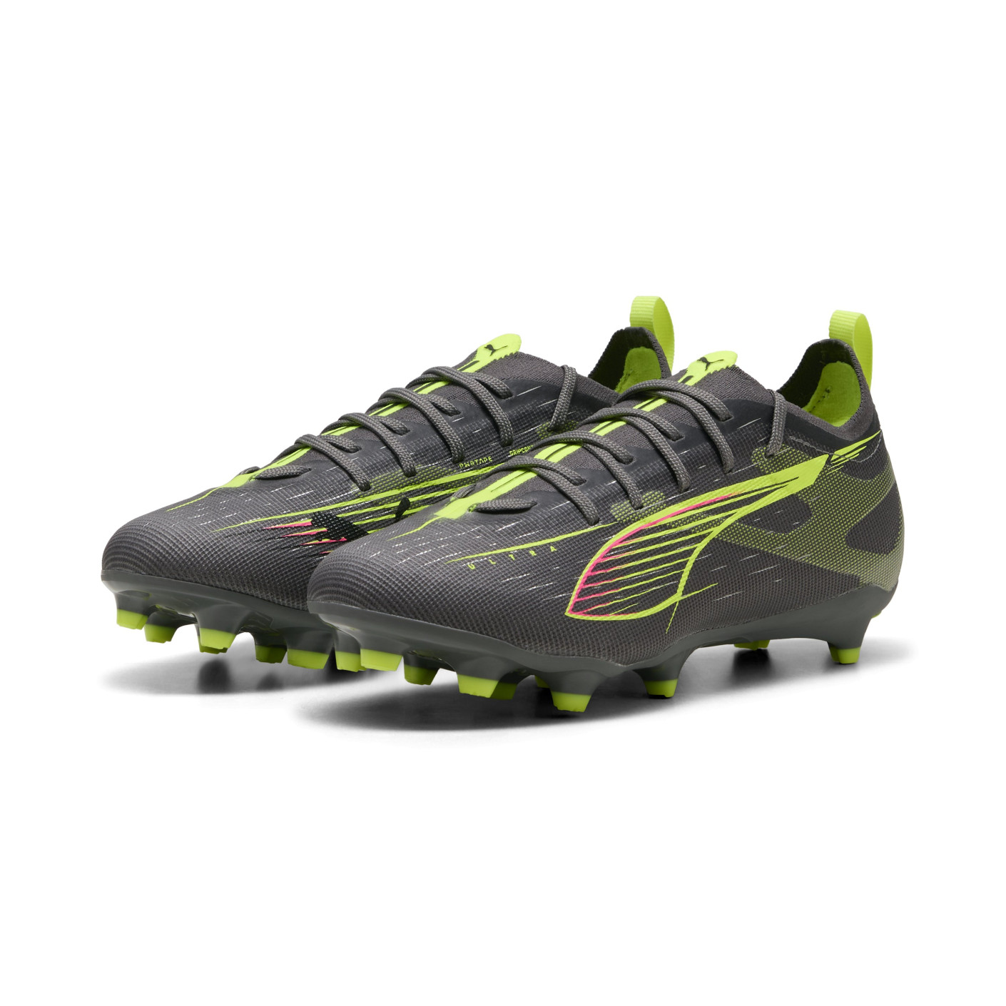 PUMA Ultra 5 Pro Grass/Artificial Grass Football Boots (MG) Kids Dark Grey Yellow Pink