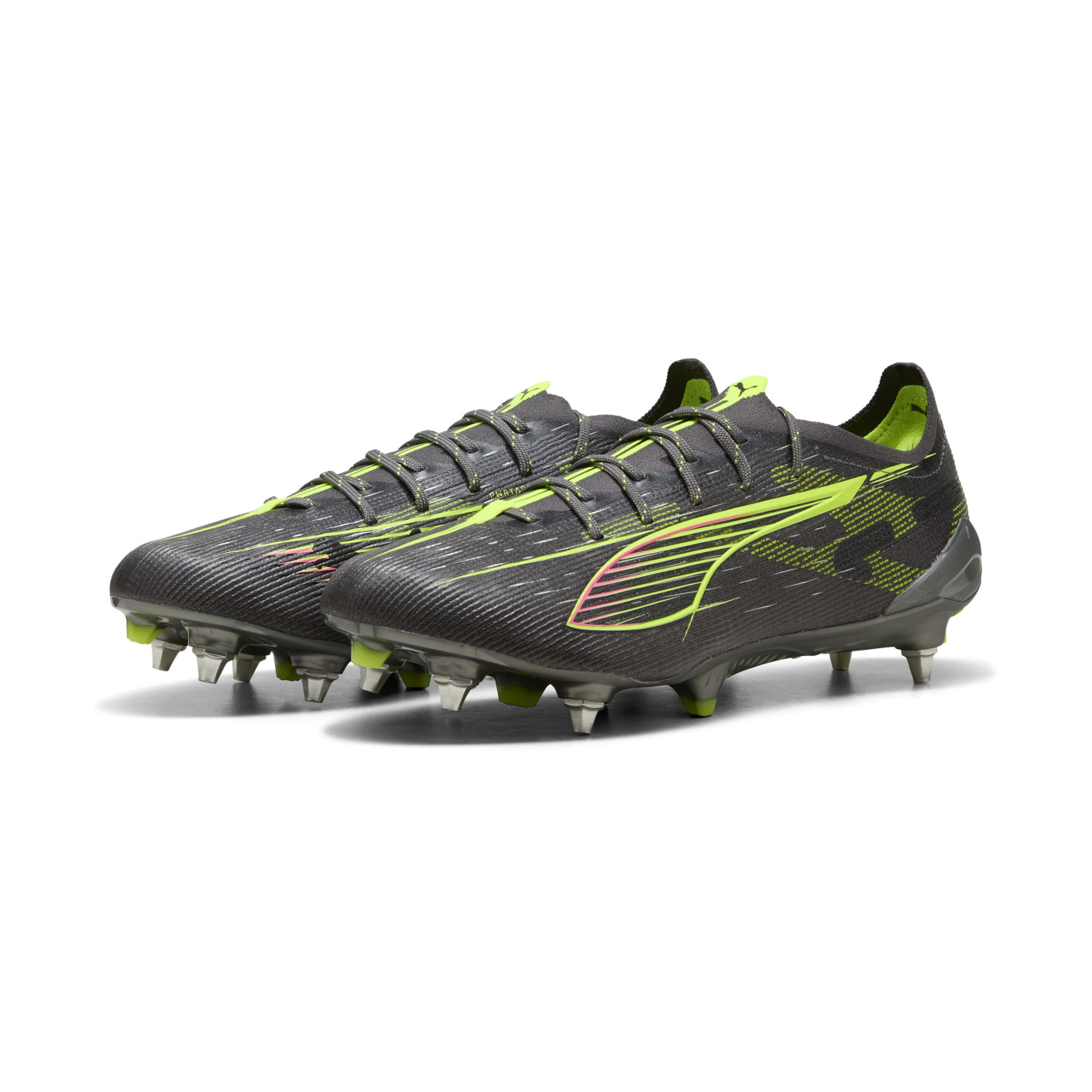 PUMA Ultra 5 Ultimate Iron Nop Football Boots (SG) Dark Grey Yellow Pink