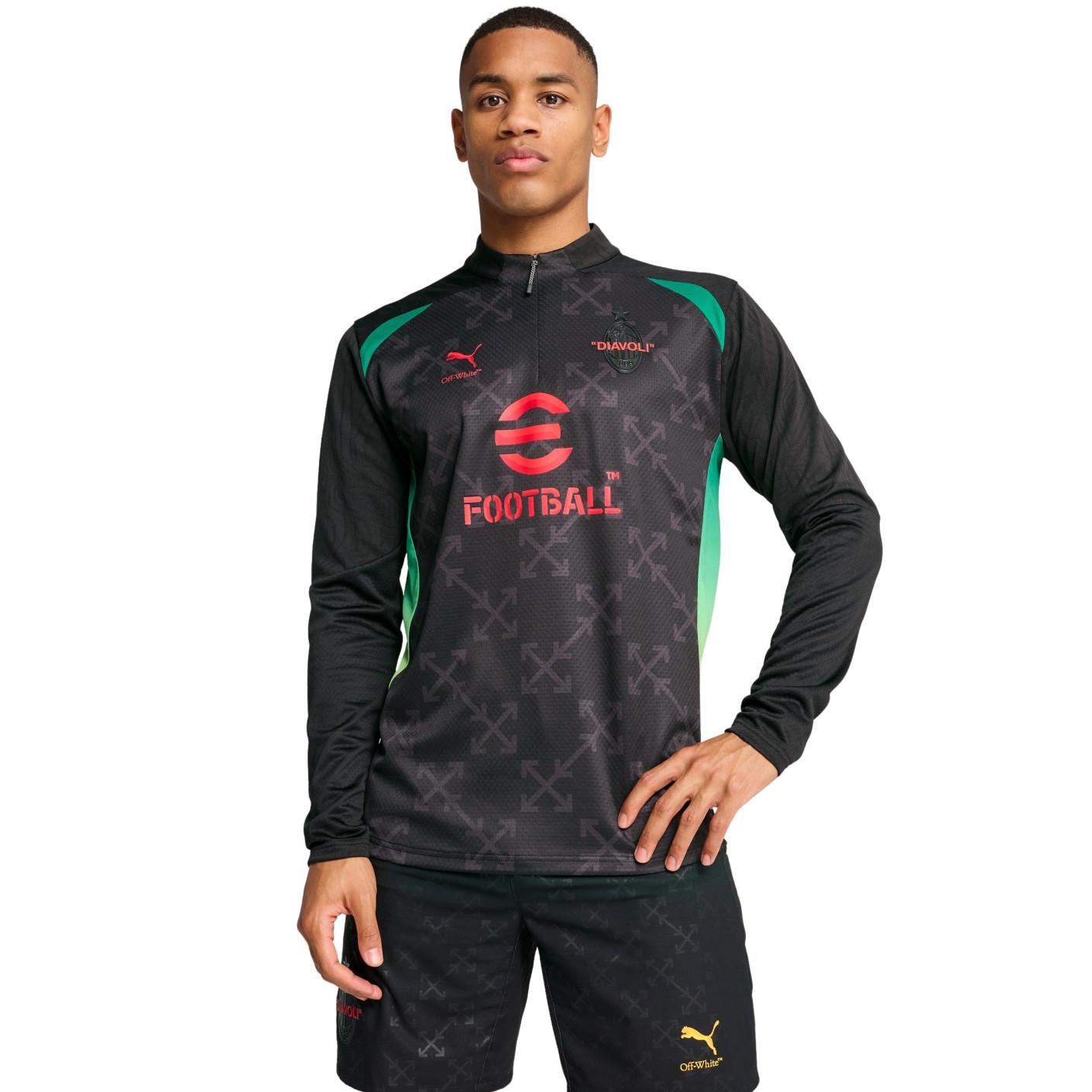 PUMA AC Milan X Off-White Pre-Match Training sweater 1/4-Zip 2024-2025 Black Red