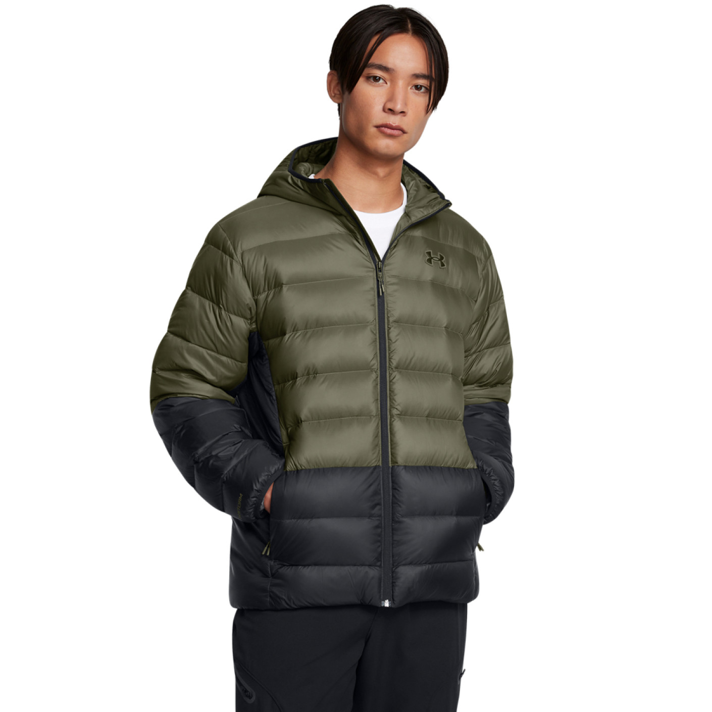 Under Armour Legend Down Hooded Jas Donkergroen Zwart