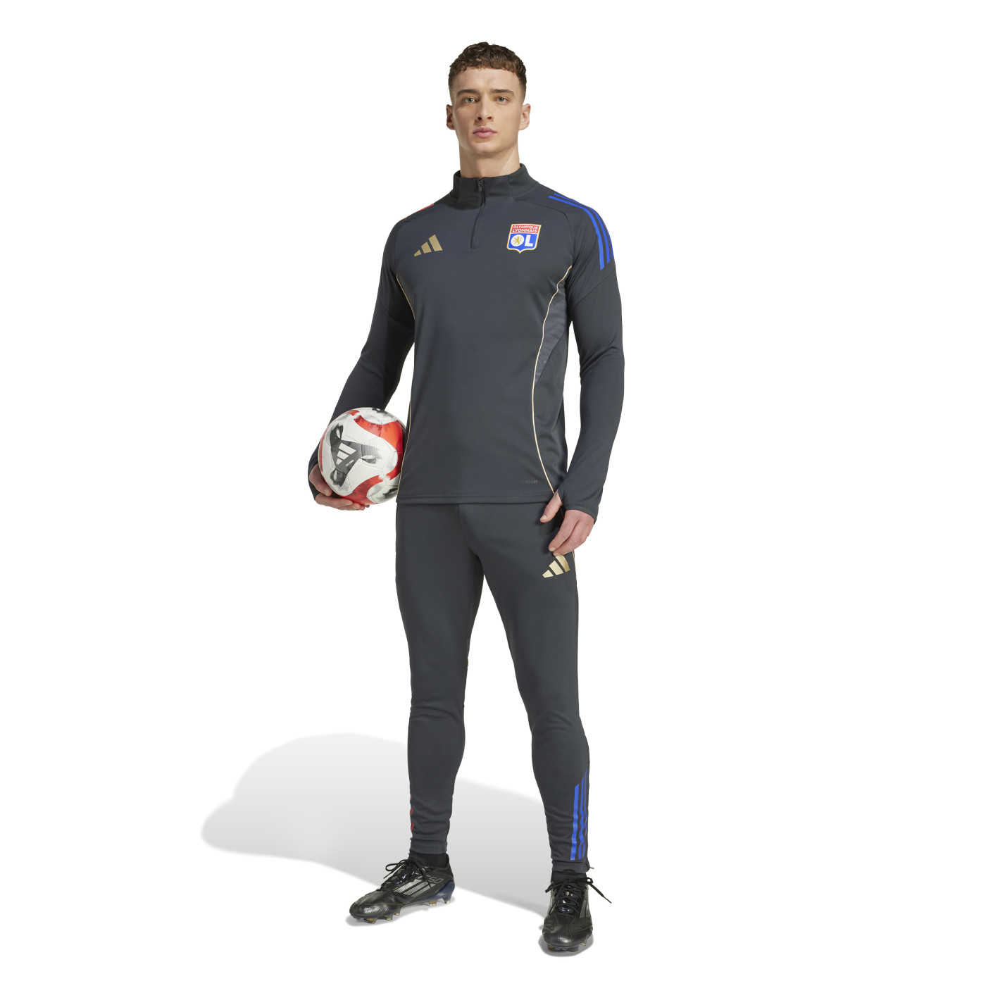 adidas Olympique Lyon Trainingspak 1/4-Zip 2025-2026 Donkergrijs Goud Rood Blauw