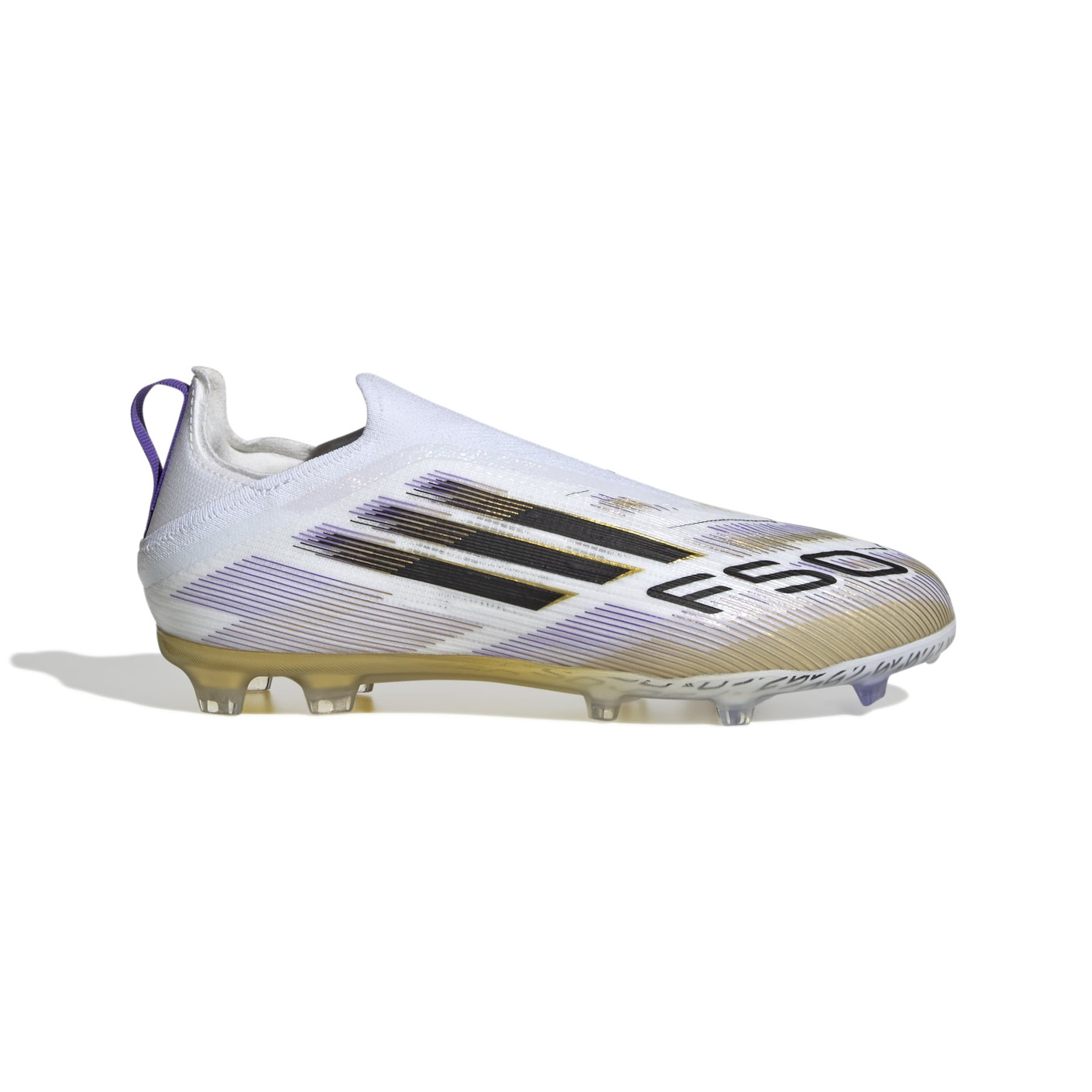 adidas F50 Elite Laceless Grass Football Boots (FG) Kids White Black Gold