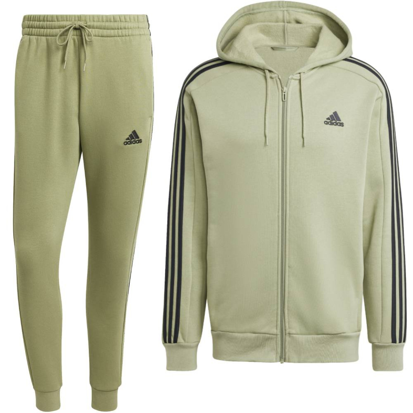 adidas Essentials Fleece Jogging Suit Full-Zip Hooded Olive Green Black