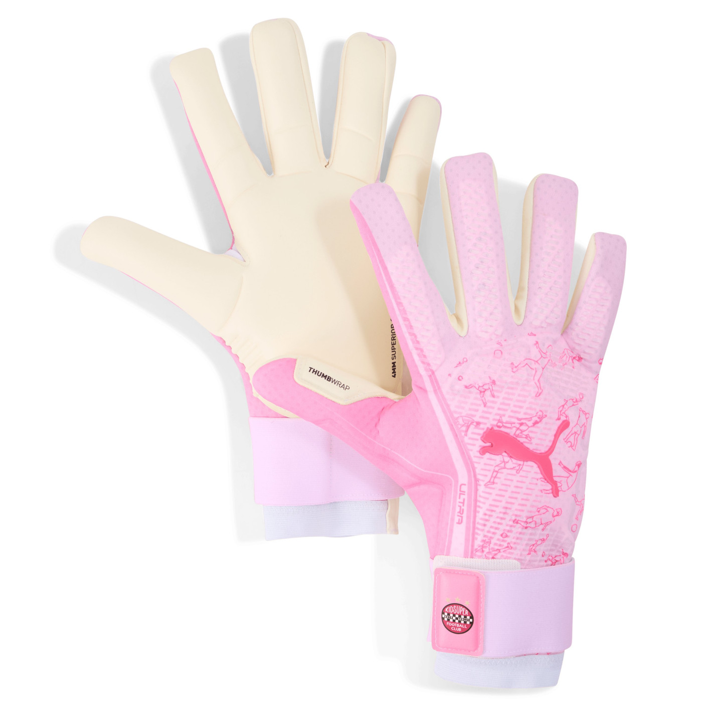PUMA Ultra Ultimate X KidSuper Hybrid Goalkeeper Gloves Pink White