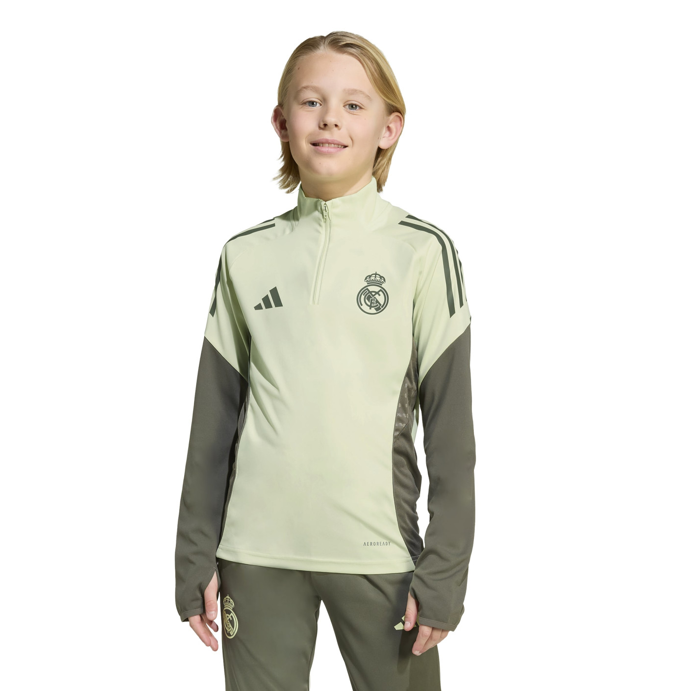 adidas Real Madrid Trainingstrui 1/4-Zip 2025-2026 Kids Lichtgroen Grijs