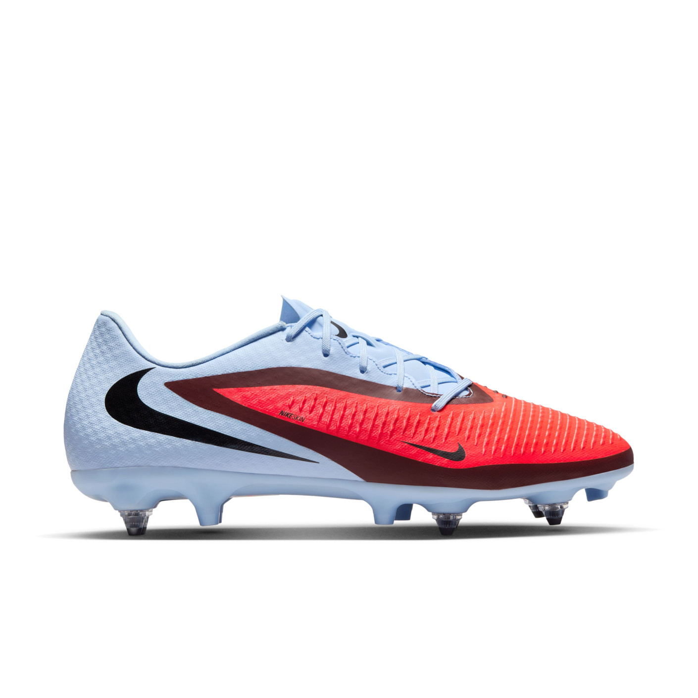 Nike Phantom 6 Low Academy Iron-Nop Football Boots (SG) Anti-Clog Light Blue Bright Red Black