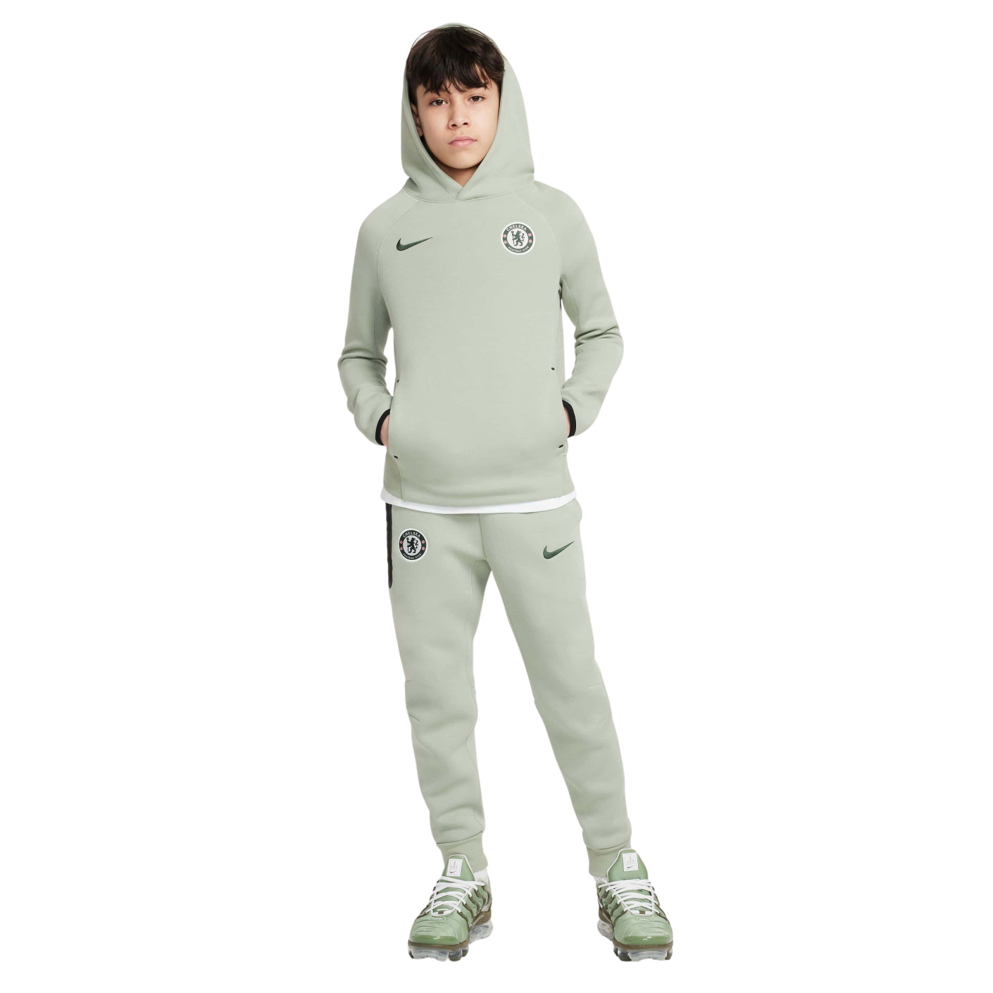 Nike Chelsea Tech Fleece Hooded Tracksuit 2025-2026 Kids Light Green Green