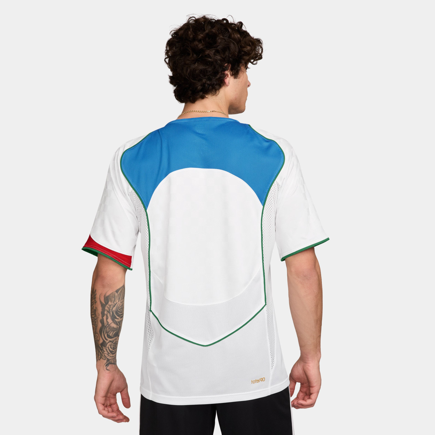 white blue and red nike shirt