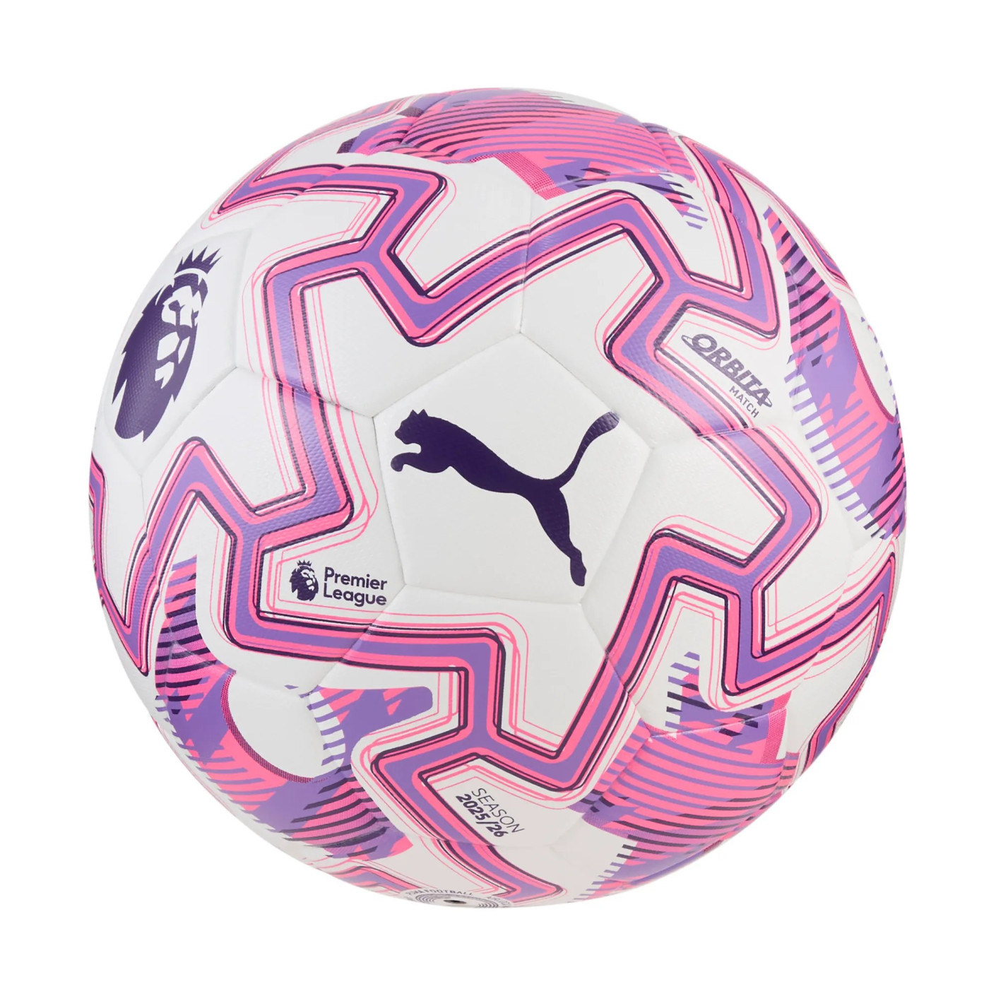 PUMA Orbita Match Premier League Brilliance Football Size 5 2025-2026 White Pink Purple