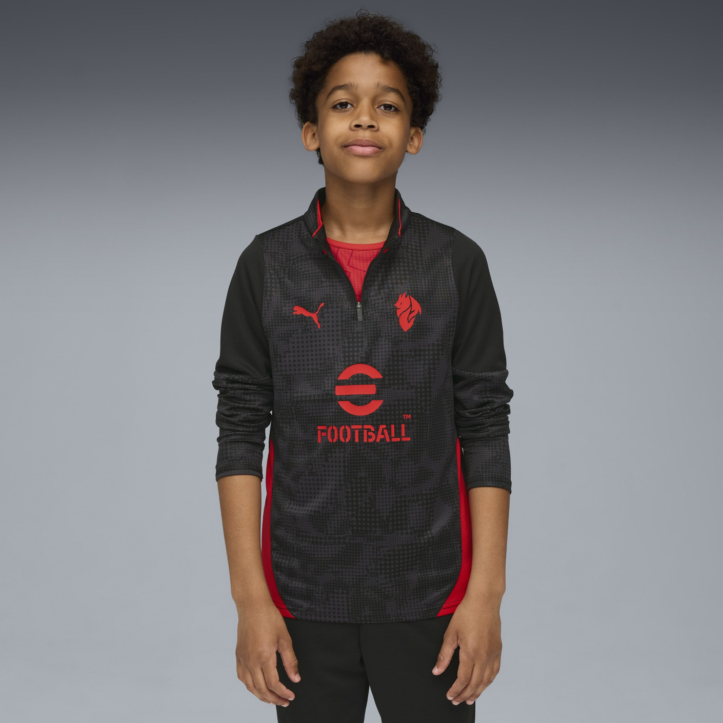 PUMA Coca-Cola 　 サッカージャージ PUMA AC Milan 1/4-Zip Tracksuit 2025-2026 Kids Black Red
