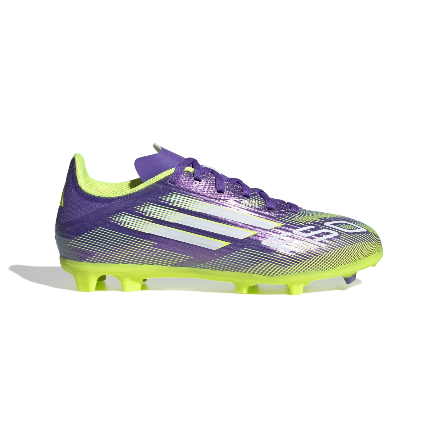 adidas F50 League Grass/Artificial Grass Football Boots (MG) Kids Purple White Neon Yellow