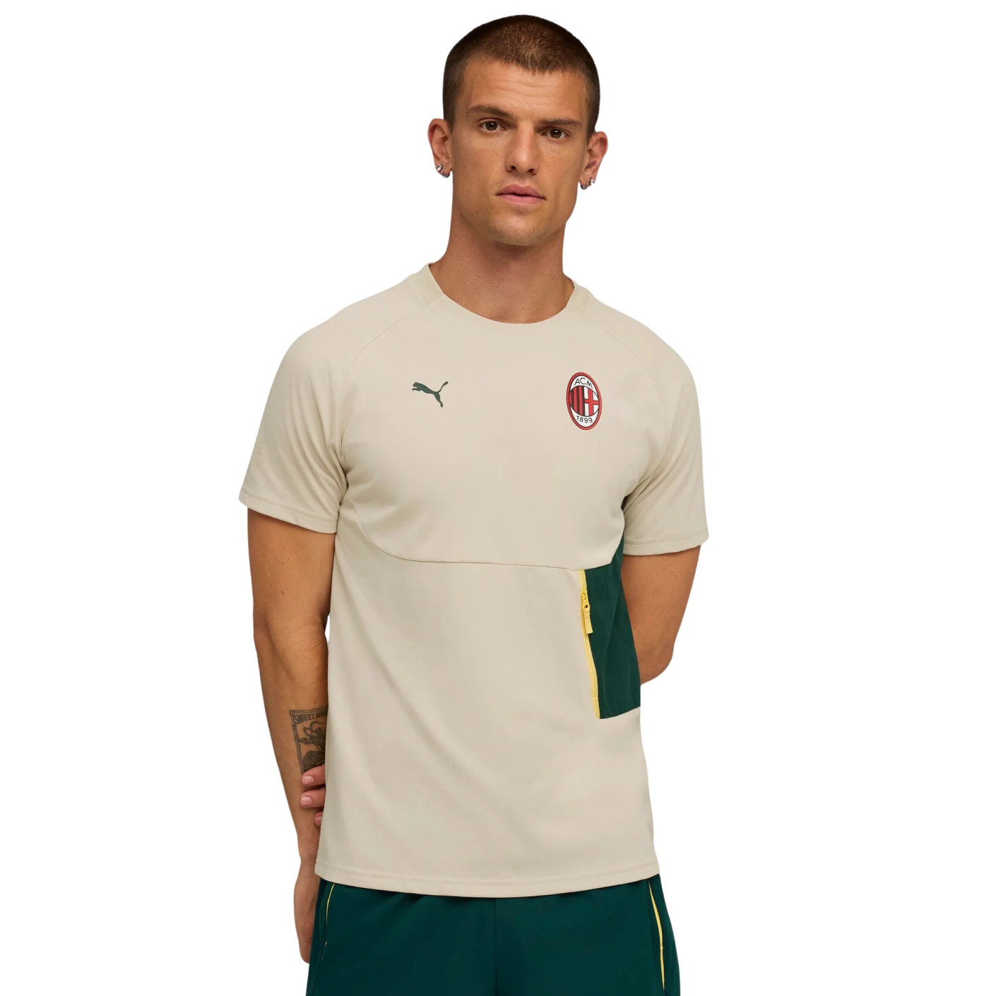 PUMA AC Milan Pumatech T-Shirt 2025-2026 Beige Dark Green