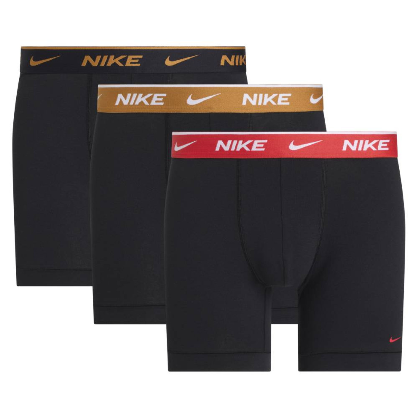 Nike Everyday Cotton Stretch Boxer Brief 3-Pack Zwart Goud Rood